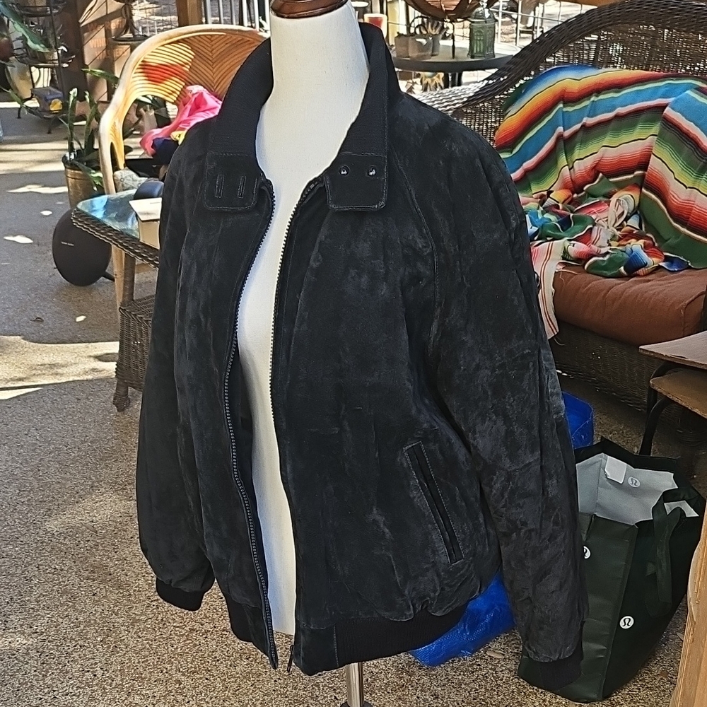 Copper Key Womens Zip Up Black Suede Leather Bomber Jacket - Size L